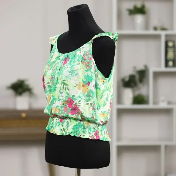 Rose + Olive NWT Floral Ruffle Strap Tank Top Size Small Boho Coastal Romantic - Picture 2 of 11
